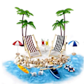 Miniatyrbilde 1 av 5: 1/12 Dukkehust Tilbehør Miniatyr Strandsett Dekorasjon Strand Mikrolandskap med Strandstoler Parasoller Palme