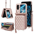 Miniatyrbillede 1 af 5: Rhombic Texture Korttaske Telefonetui til OPPO Find N2 Flip Rose Gold