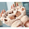 Miniatyrbild 3 av 5: Dam Damflickor Kattasshandskar Vinterhandskar Fingerlösa Tassvantar Varma Plysch Halvfinger Vinterhandskar 2set svart + Grå (C)