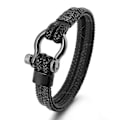 Miniatyrbillede 2 af 5: Læder Reb Flettet Hestesko Spænde Rustfrit Stål Armbånd Herre Tilbehør Titanium Stål Retro Smykker (C)