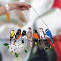Miniatyrbild 3 av 5: Fåglar i Regnbågsfärger på en Tråd Högfärgad Trädgårdssolskyddsfågelprydnader Hängare på en Gren Solfångare