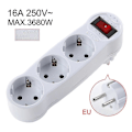 Miniatyrbild 1 av 5: EU-kontakt 1 till 3-vägs 16A 250V Adapter Konvertering Expansion Strömuttag white EU Plug^