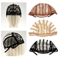Miniatyrbilde 4 av 5: 3x Parykk Lag Base Indre Hette Justerbar Pustende Vev Lace Net Svart (C)