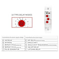 Miniatyrbilde 3 av 5: GRT8-M1 Tidsforsinkelsesrelé På/Av 16A AC/DC12V-240V Multifunksjon DIN Skinne Automatisk Timer Relé
