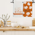 Miniatyrbilde 2 av 5: Vintage-inspirerte 2-delers sett med høst-håndklær, Hello Autumn & lønnebladtrykk, supermyk polyesterstrikket stoff, maskinvaskbar, rustikk gårdshus kjøkken