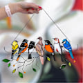 Miniatyrbild 4 av 4: Färgade Glasfönsterhängande 7 Fåglar Handskurna Legering Färgglada Vår Färgade Glasfåglar med Hängkedja Heminredning