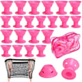 Miniatyrbillede 1 af 5: 40 stk. Pink Magic Hår Ruller Inkluderer 20 stk. Store Silikone Curlers og 20 stk. Små Silikone Curlers Mørk Pink - (C)