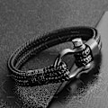 Miniatyrbillede 5 af 5: Læder Reb Flettet Hestesko Spænde Rustfrit Stål Armbånd Herre Tilbehør Titanium Stål Retro Smykker (C)