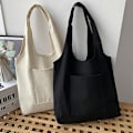 Miniatyrbillede 2 af 5: Canvas Taske Heavy Duty Pladsbesparende Ensfarvet Lomme Design Canvas Tote Taske Til Kvinder White