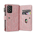 Miniatyrbillede 2 af 5: WXH Kompatibel med Samsung Galaxy A52 5G/A52S PU Læder Magnetisk Lukning Femten Kortlommer Lynlås Lomme Telefonetui Pink
