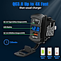 Miniatyrbilde 2 av 5: 12V USB-uttak, vippebryter USB-lader USB-C bil lader og hurtig 3.0 adapter PD ladepanel motorsykkel USB-lader vanntett blå LED digital V