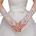 Miniatyrbillede 1 af 5: HEYONE Blonde Fingerløse Brudehandsker med Rhinestone til Bryllupsfest #226-elfenben One Size (C)