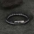 Miniatyrbild 5 av 5: Barnpojkar Äkta Läder Svart Armband. Titan Silverkedja med Magnetisk Spänne 18,5cm