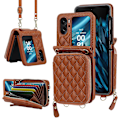 Miniatyrbillede 1 af 5: Rhombic Texture Korttaske Telefonetui til OPPO Find N2 Flip Brown