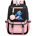 Miniatyrbillede 1 af 2: Pigernes Skolesæk Stor Kapacitet Stitch Rygsæk Casual Pink, Multifarvet