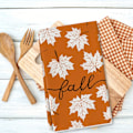 Miniatyrbilde 3 av 5: Vintage-inspirerte 2-delers sett med høst-håndklær, Hello Autumn & lønnebladtrykk, supermyk polyesterstrikket stoff, maskinvaskbar, rustikk gårdshus kjøkken