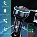Miniatyrbilde 4 av 5: Bil Bluetooth-mottaker med FM-sender 5V/3.1A USB + Type C Bluetooth musikkspiller med blått stemningslys Støtter håndfrisamtaler[C]