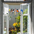 Miniatyrbild 1 av 4: Färgade Glasfönsterhängande 7 Fåglar Handskurna Legering Färgglada Vår Färgade Glasfåglar med Hängkedja Heminredning