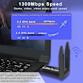 Miniatyrbilde 2 av 4: 1300 Mbps USB 3.0 WiFi-adapter, driverfri, 2,4 GHz/5 GHz dobbeltbånds Wi-Fi-dongel, mottaker, 80211ax/ac/a/b/g/n, WIFi 5, trådløst nettverkskort for PC-bærbar datamaskin