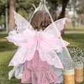 Miniatyrbilde 5 av 5: Fe-vinger for jenter og kvinner, sommerfuglvinger for voksne, glitrende engelvinger for Halloween-kostyme, utkledning og festfavoritt Pink