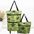 Miniatyrbilde 1 av 2: 2-i-1 sammenleggbar handlekurv, sammenleggbar to-trinns glidelås handlepose med hjul Green Flower