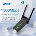 Miniatyrbilde 1 av 4: 1300 Mbps USB 3.0 WiFi-adapter, driverfri, 2,4 GHz/5 GHz dobbeltbånds Wi-Fi-dongel, mottaker, 80211ax/ac/a/b/g/n, WIFi 5, trådløst nettverkskort for PC-bærbar datamaskin