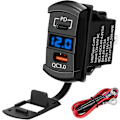 Miniatyrbilde 1 av 5: 12V USB-uttak, vippebryter USB-lader USB-C bil lader og hurtig 3.0 adapter PD ladepanel motorsykkel USB-lader vanntett blå LED digital V