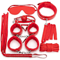 Miniatyrbild 1 av 5: 7-delars set läder Bondage Kit för vuxna - inkluderar handbojor, piska, boll, repkrage, BDSM