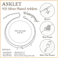 Miniatyrbild 3 av 5: Ankelband i sterlingsilver, 925 silverpläterade berlocker, nätta lager-ankelband för kvinnor, trendiga (C)