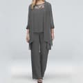 Brudens mor buksejakkesæt 3 dele kvinder bryllup formelt outfit sæt chiffon aftenkjole plus størrelser grå gray 3XL