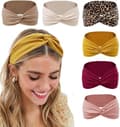 6-pack Boho Hårband, Stretch Hårband, Hårsnoddar, Hårband - Halkfria, Breda Hårband för Flickor, Elastiska Löparband, Yogaband