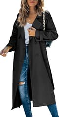 Kvinders dobbeltradet lang trenchcoat med bælte sort Black M
