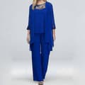 Brudens mor buksejakkesæt 3 dele kvinder bryllup formelt outfit sæt chiffon aftenkjole plus størrelser blå blue M