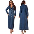 Lång Jeansklänning Dam Midi Skjortklänning Dark Blue Dark Blue 2XL