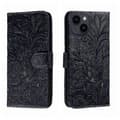 Spetsblomma Läderfodral för iPhone 15 Plus Mörkblå Dark Blue