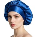 Satin nattmössa - 1 stycke - Slätt tyg - Skydd för lockigt hår - Vuxna kvinnor - Blå 32cm