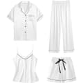 4-delt pyjamasett for kvinner i silkesateng nattøy sexy pyjamas koselige klær Hvit