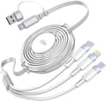 3-i-1 Multi-ladekabel, innebygd iPhone-lader, 100W hurtiglading USB-C/A til Lightning/USB-C/Micro USB telefonladekabel hvit White