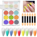 Miniatyrbild 4 av 5: Nagelpulverset, Gradient Nagelpulver, Flerfärgade Nagelkonstpulver, 9 Färger Set Krom Nagelglitter, DIY Glansig Magiskt Spegel Finish Gradient Nagel color 1