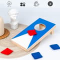 Miniatyrbillede 3 af 5: Bærbart mini cornhole-spil til bord, 2-delt sæt, træ-cornhole-spil til bord, belagt træplade med 4 røde og 4 blå poser