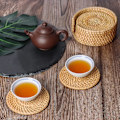 Miniatyrbilde 2 av 4: Ulable Sett med 6 Rattan Vev Koppmatter Håndlaget 4 * 4 tommer Brun
