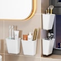 Miniatyrbild 2 av 5: 4-delars självhäftande väggmonterad förvaringslåda vit 14L x 9B x 15H cm