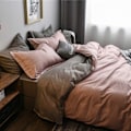 Pikkukuva 3 / 5: Pussilakanasetti parivuoteelle, 4 osaa, mikrokuitu, yksivärinen ruutukuvioinen vuodevaatesetti, jossa 2 tyynyliinaa ja 1 lakana, 220x240cm Pink