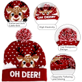 Miniatyrbillede 2 af 5: LED Julehue, Lysende Julehue Unisex Strikket Hue Feriestedshue med Hjorte Print til Fest (Rød) red
