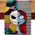 Pikkukuva 1 / 5: Painajainen ennen joulua Pöytäliina Halloween Jack Skellington ja Sally Syntymäpäiväjuhlakoriste Kotikeittiön Ruokasalin Sisustus 13" x 72"