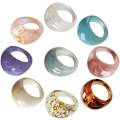 Miniatyrbillede 1 af 5: 9 Stykker Stabelbare Resin Ringe Bred Tyk Kuppel Retro Chunky Ringe Tyk Kuppel Elegant Flerfarvet Akryl Resin Ring