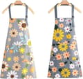Vattentäta förkläden för köket, 2-pack blommiga förkläden med fickor