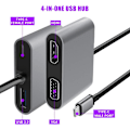 Pikkukuva 2 / 5: USB C - Type C, 4-in-1 USB-keskittimet, kaksoisnäyttö, USB C - 4K HDMI/HDTV, VGA-sovitin, USB 3.0 -lataus