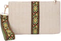 Stråkopplingar för kvinnor, bohemiska handledsplånböcker sommarvävda stråväskor avslappnad handväska - grön-beige Green- Beige