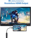 Miniatyrbilde 5 av 5: USB C til HDMI-adapter 4K, USB Type C til HDMI-adapterkabel [Thunderbolt 3-kompatibel (svart)]